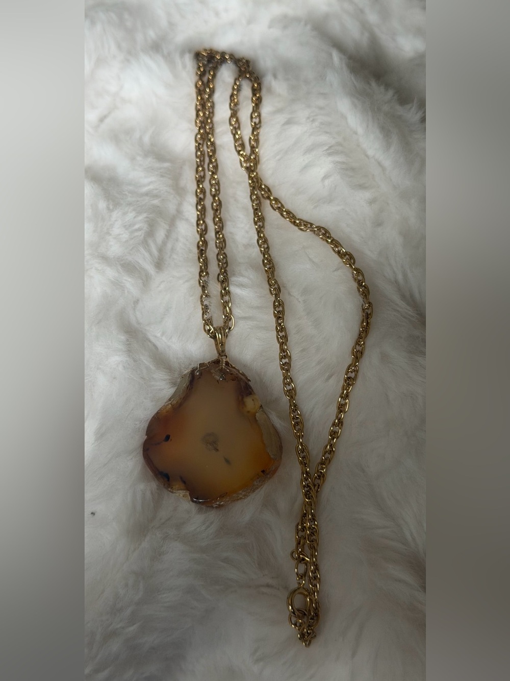 Gold-Trim Brown Agate Pendant Necklace
